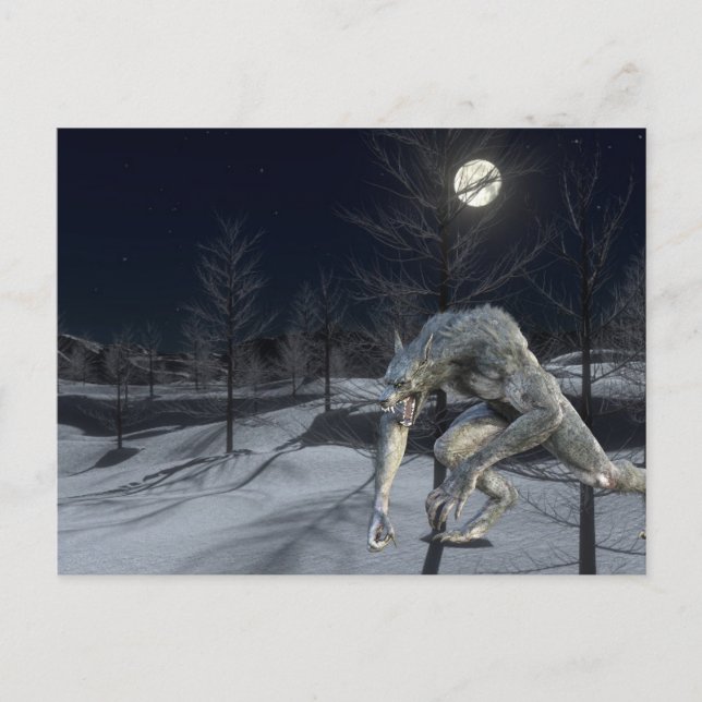 Cartão Postal Werewolf da Neve Inverno Assusta Halloween (Frente)