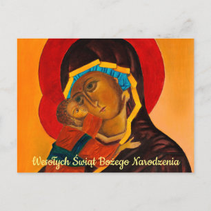 Cartão Postal Wesołych Świąt Merry Christmas Virgin and Child