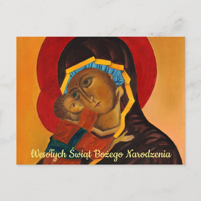 Cartão Postal Wesołych Świąt Merry Christmas Virgin and Child (Frente)