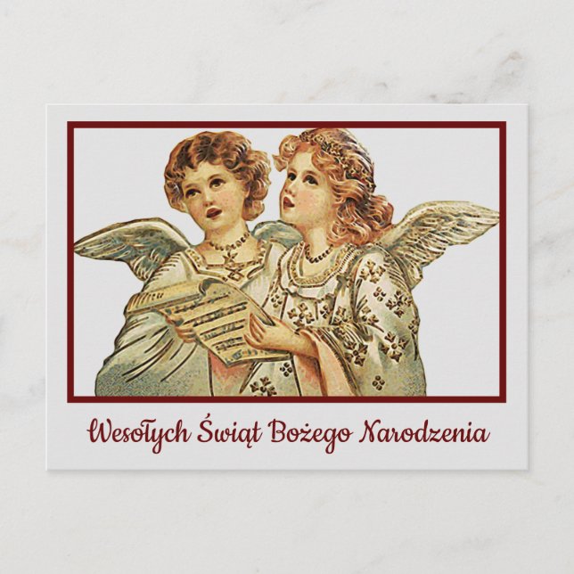 Cartão Postal Wesołych Świąt Retro Merry Christmas Card Polonês (Frente)