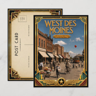 Cartão Postal West Des Moines Iowa Arte Deco Vintage Idade Doura