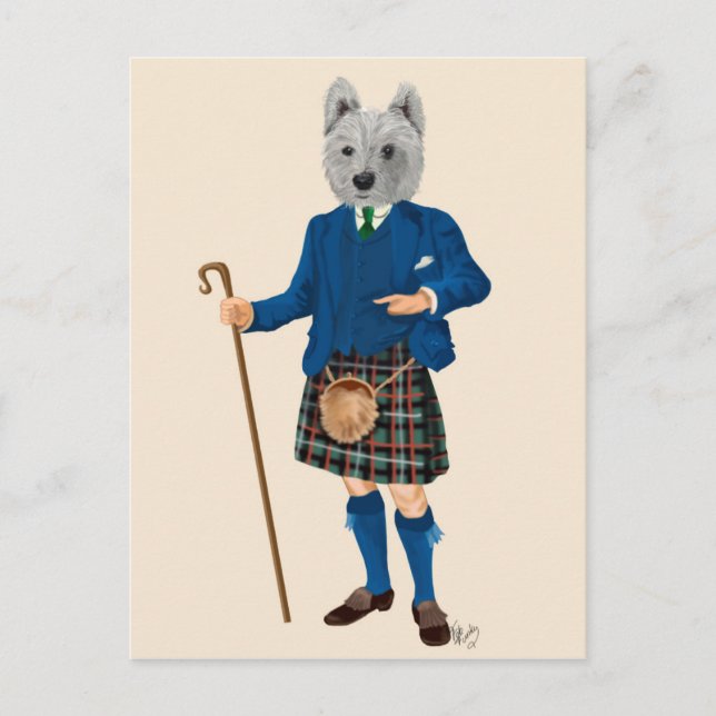 Cartão Postal West Highland Terrier com Kilt (Frente)