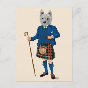 Cartão Postal West Highland Terrier com Kilt