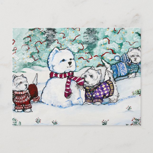 Cartão Postal West Highland White Terrier Snowman (Frente)
