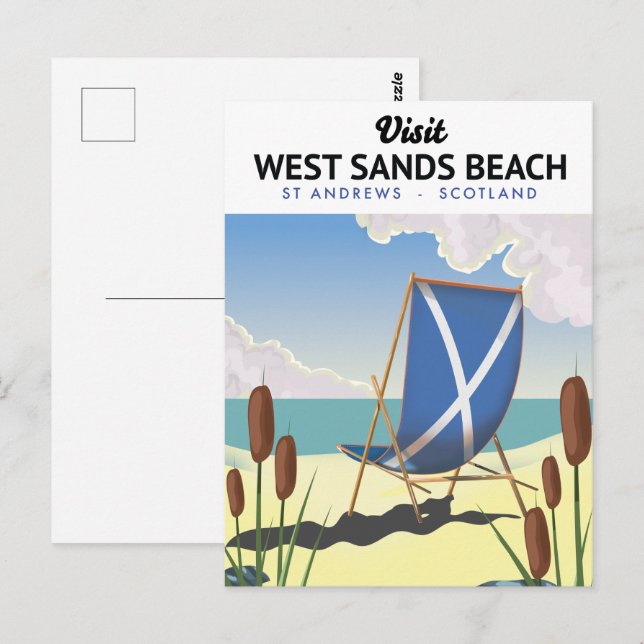Cartão Postal West Sands Beach, Ruas Andrews Scotland (Frente/Verso)
