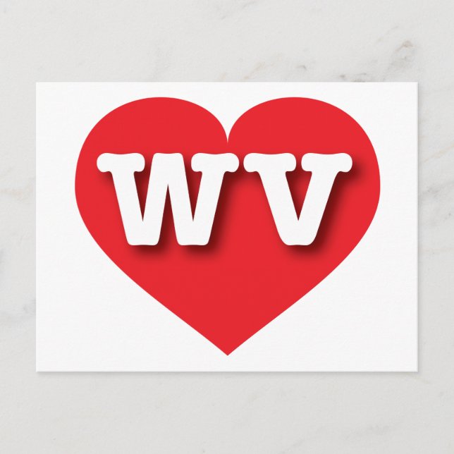 Cartão Postal West Virginia Red Heart - Eu amo WV (Frente)