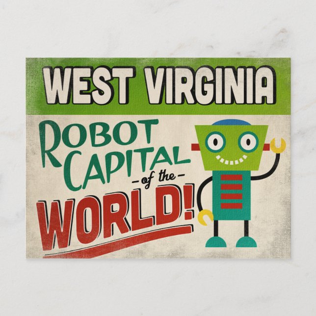 Cartão Postal West Virginia Robot - Funny Vintage (Frente)