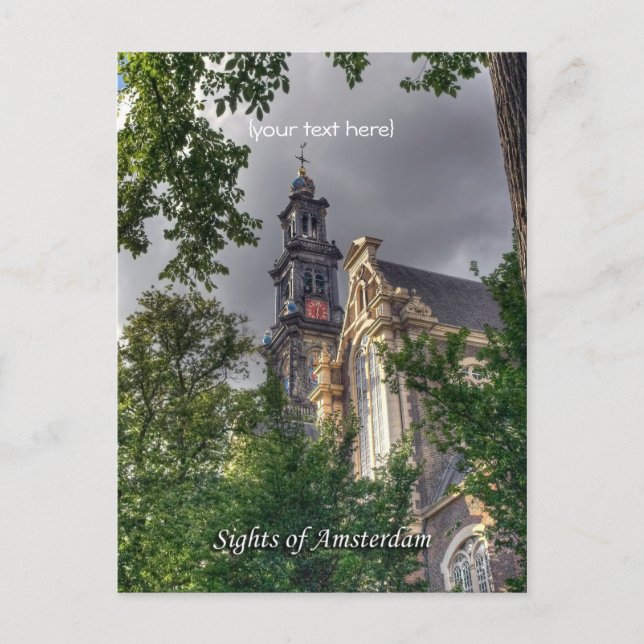 Cartão Postal Westerkerk, Igreja de Amsterdã, Visão de Amsterdã (Frente)