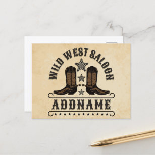 Cartão Postal Western Cowboy Boots ADD NAME Xerife Spurs Saloon