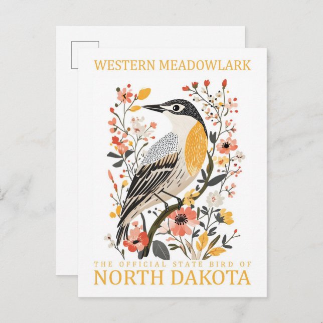 Cartão Postal Western Meadowlark Bird, na Dakota do Norte, EUA (Frente/Verso)