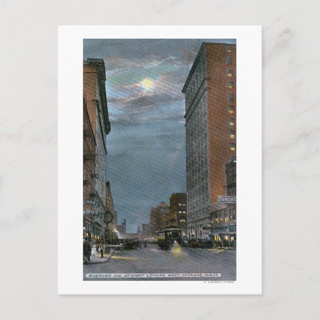 Cartão Postal Western View da Avenida Riverside à Noite (Frente)