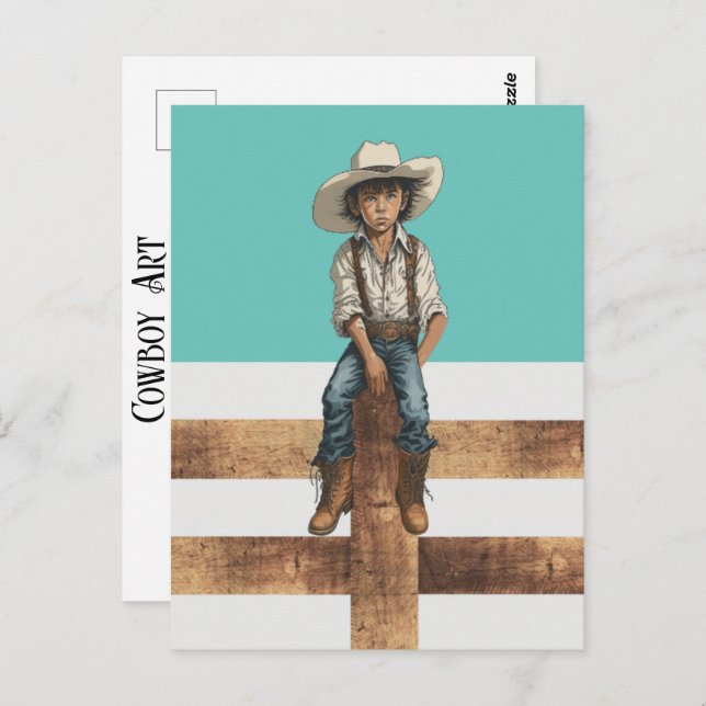 Cartão Postal Western Young Cowboy No Estilo De Ranhura Do País  (Frente/Verso)