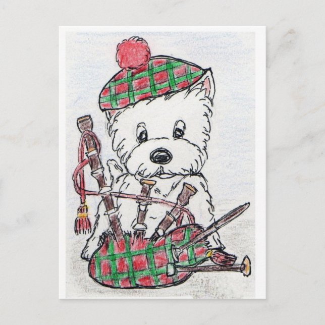 Cartão Postal Westie Bagpipe (Frente)