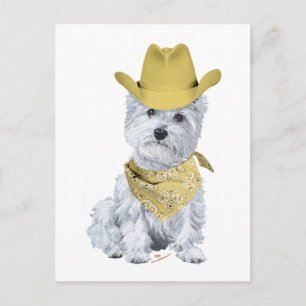 Cartão Postal Westie Cowboy em Amarelo