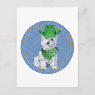 Cartão Postal Westie Cowboy em Denim