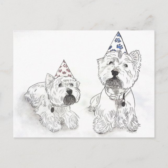 Cartão Postal Westie Happy Birthday (Frente)