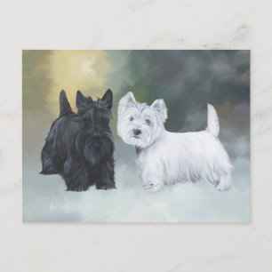 Cartão Postal Westie Scottie Inverno