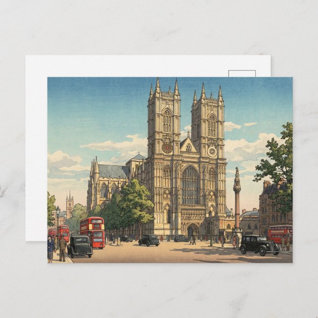 Cartão Postal Westminster Abbey Japanese Woodblock Print (Frente/Verso)