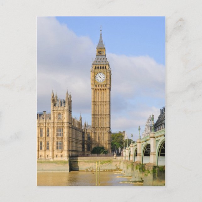 Cartão Postal Westminster Bridge e Big Ben, London UK Postcard (Frente)