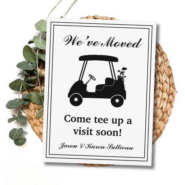 Cartão Postal We've Moved Elegant Golf Cart Silhouette New Home (Criador carregado)