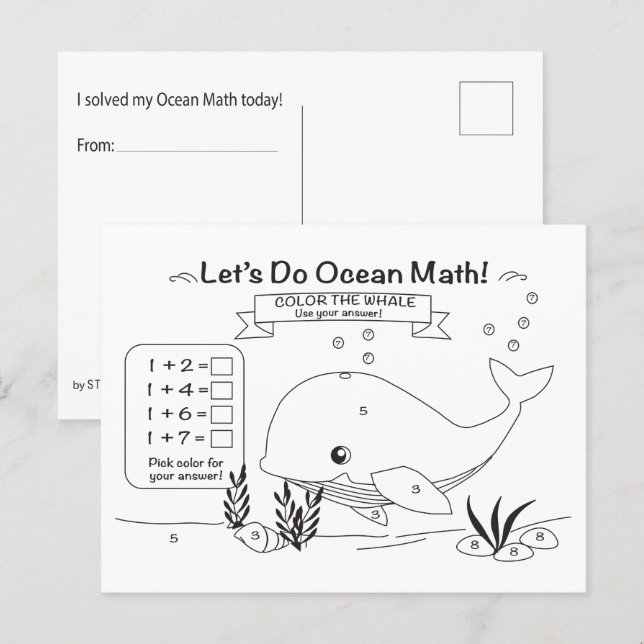 Cartão Postal Whale Ocean Math Coloring Postcard (Frente/Verso)