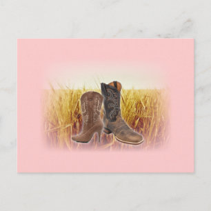 Cartão Postal Wheat Field Western Country Botas para cowboy