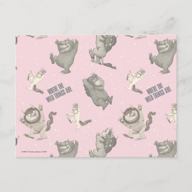 Cartão Postal Where the Wild Things Are Pink Star Pattern (Frente)