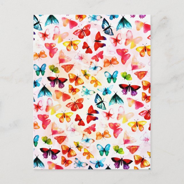 Cartão Postal Whimi Rainbow Forest Butterfly Aquarela (Frente)