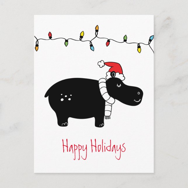 Cartão Postal Whimsic Christmas Hippo (Frente)