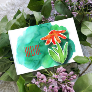 Cartão Postal Whimsic Floral Hello Green Watercolor