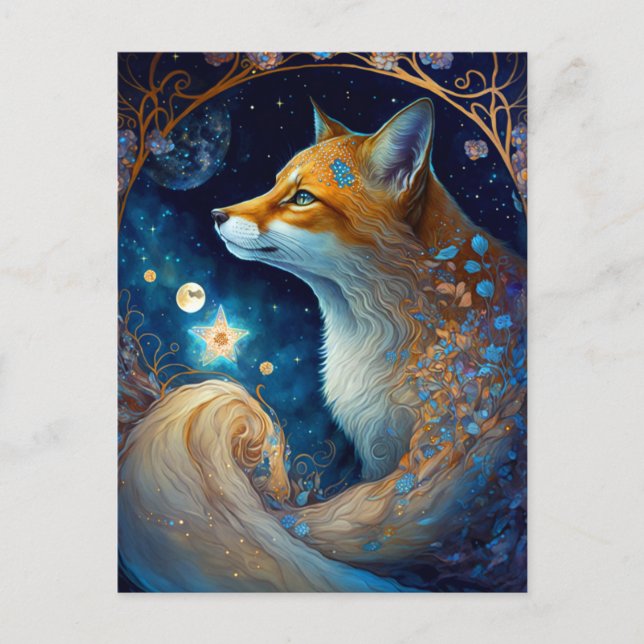 Cartão Postal Whimsic Fox Fantasy Art (Frente)