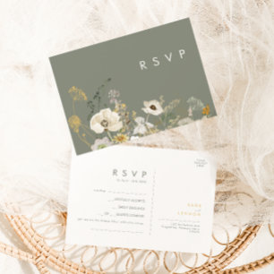 Cartão Postal Whimsic Wildflower   Placa RSVP de Solicitação d