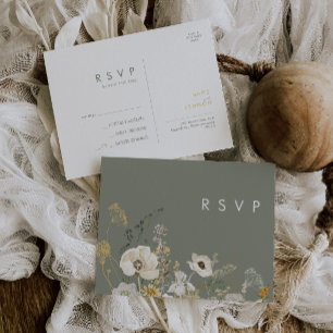 Cartão Postal Whimsic Wildflower   Sage Green Wedding RSVP