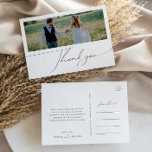 Cartão Postal Whimsical Boho Script Horizontal Foto Obrigado<br><div class="desc">Este obrigado de fotos horizontal com guião bíblico que você faz é perfeito para o seu clássico casamento simples preto e branco, mínimo e moderno. A design apresenta uma caligrafia elegante, delicada e romântica escrita à mão com tipografia formal do chique. O olhar vai correr bem em qualquer época de...</div>