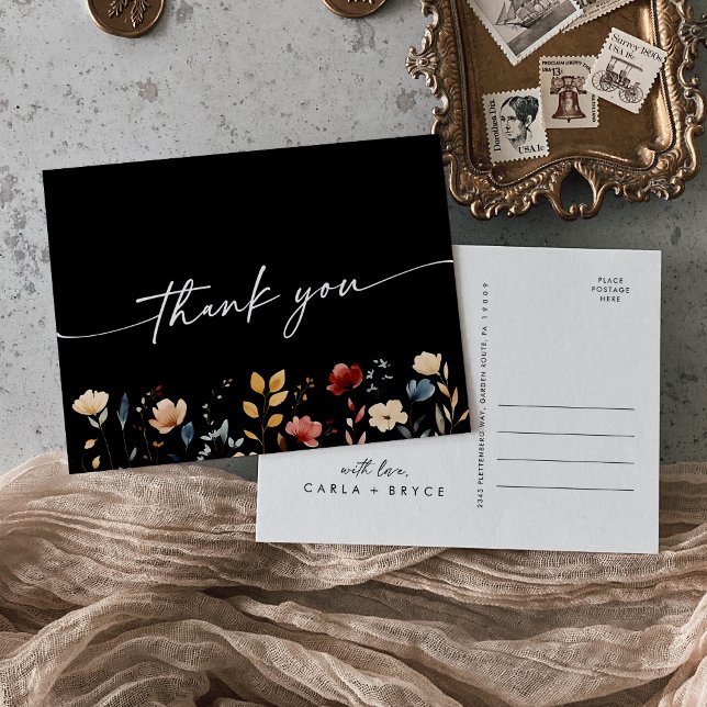 Cartão Postal Whimsical Boho Wildflower Wedding Thank You (Criador carregado)