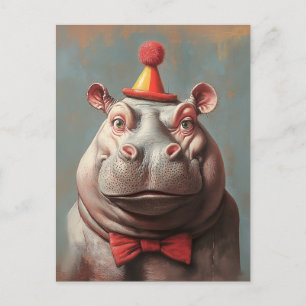 Cartão Postal Whimsical Clowe Hippo Retrato