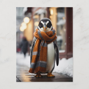 Cartão Postal Whimsical Cozy Penguin Snowy Winter