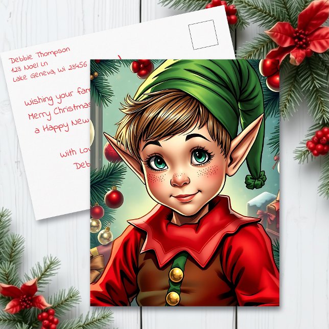 Cartão Postal Whimsical Elf | Personalized Christmas (Criador carregado)
