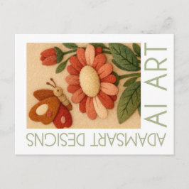 Cartão Postal Whimsical Felted Butterfly and Flower Folk Art