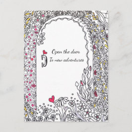 Cartão Postal ​Whimsical Floral Door New Adventures Art Postcard