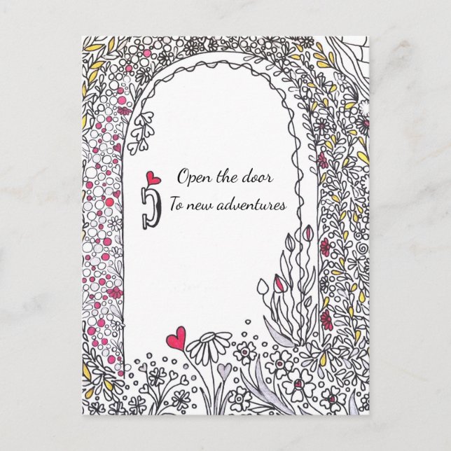Cartão Postal ​Whimsical Floral Door New Adventures Art Postcard (Frente)