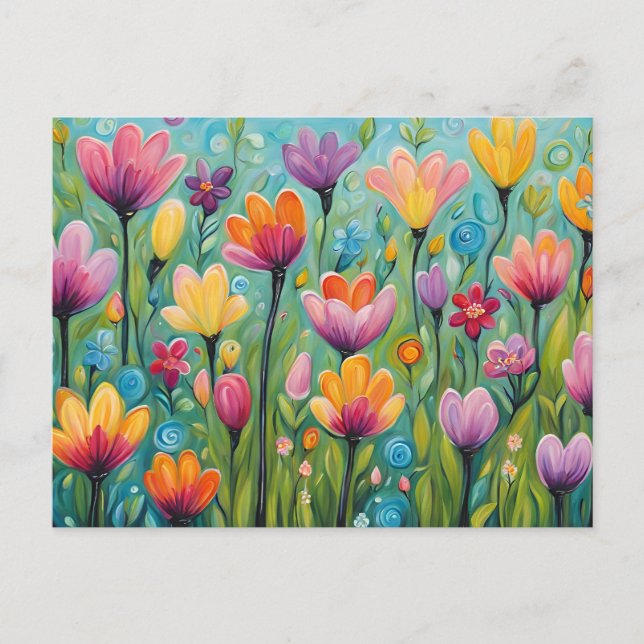 Cartão Postal Whimsical Flower Meadow Blooming Wildflowers  (Frente)