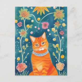 Cartão Postal Whimsical Folk Art Tabby Cat
