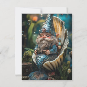 Cartão Postal Whimsical Merman Gnome Figurine em Seashell - Unde