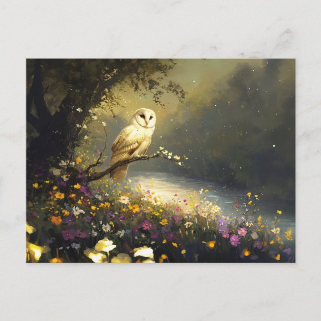 Cartão Postal Whimsical Snowy White Owl - Arte selvagem (Frente)