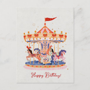 Cartão Postal Whimsical Vintage Carousel Watercolor