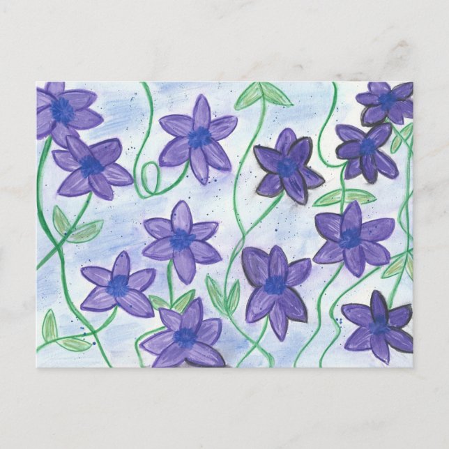 Cartão Postal Whimsical Water-Color Violet-Lilies River PostCard (Frente)