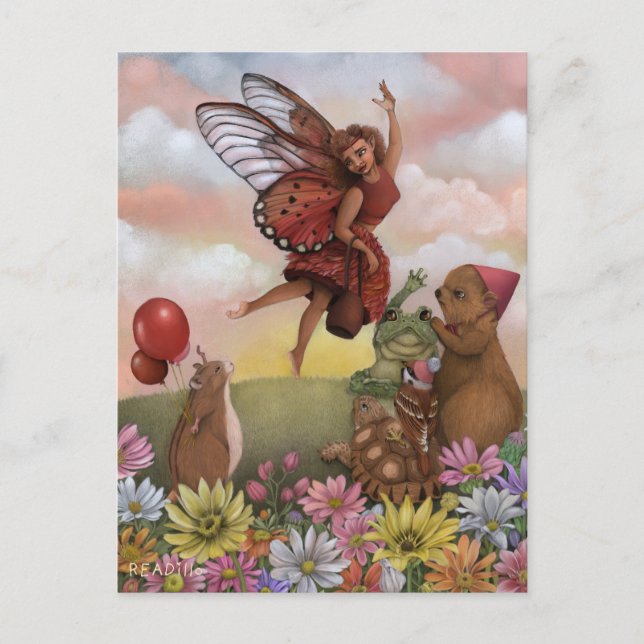 Cartão Postal Whimsical Wildflower Fairy Goodbye Animal Friends (Frente)