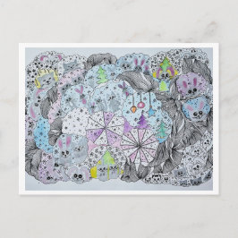 Cartão Postal Whimsical Winter Magical Forest Creatures