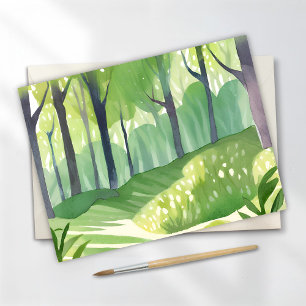 Cartão Postal Whimsical Woods   Paisagem de Aquarela Florestal